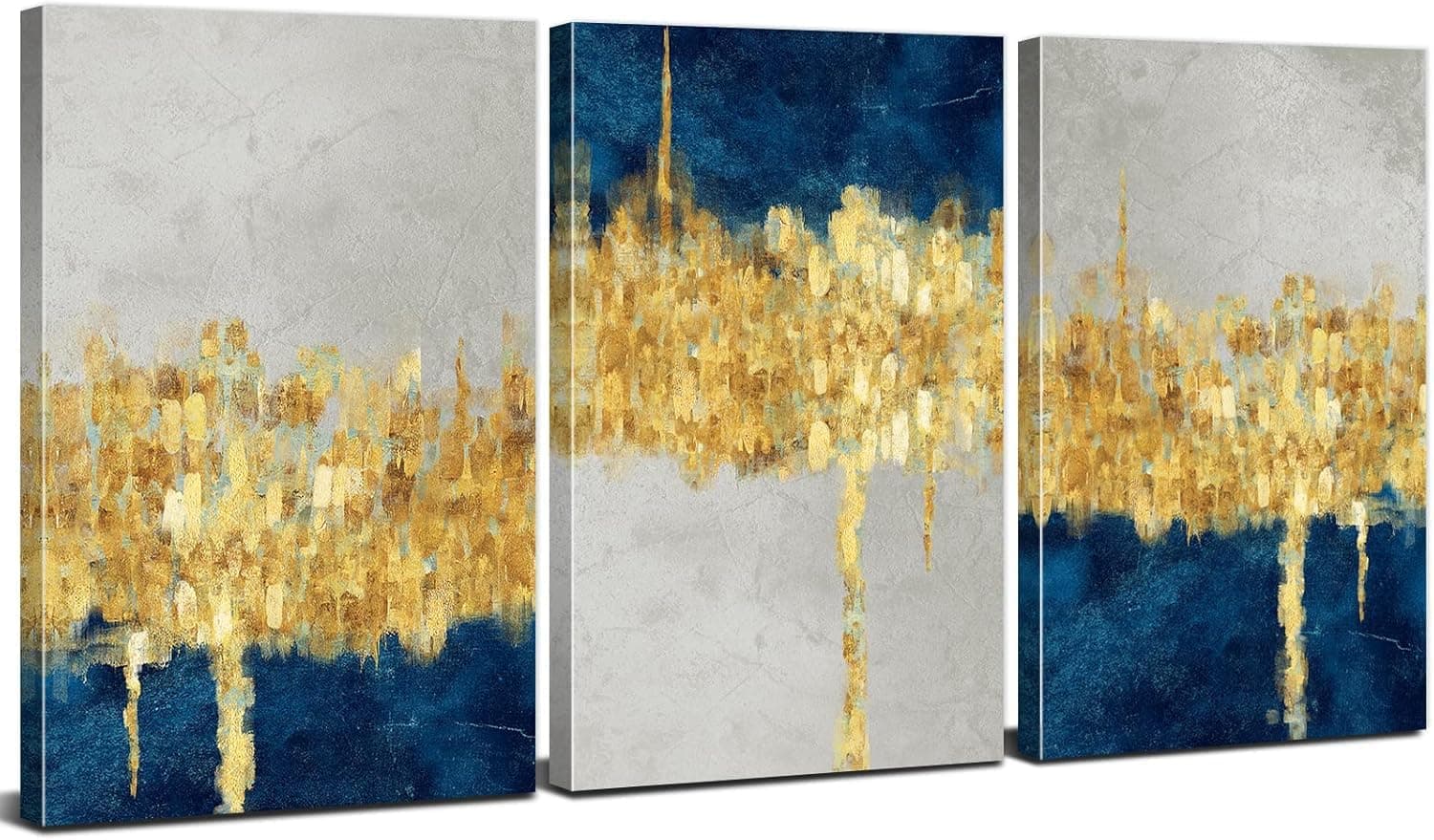 AREBOLO 3 Piezas de arte abstracto azul y dorado