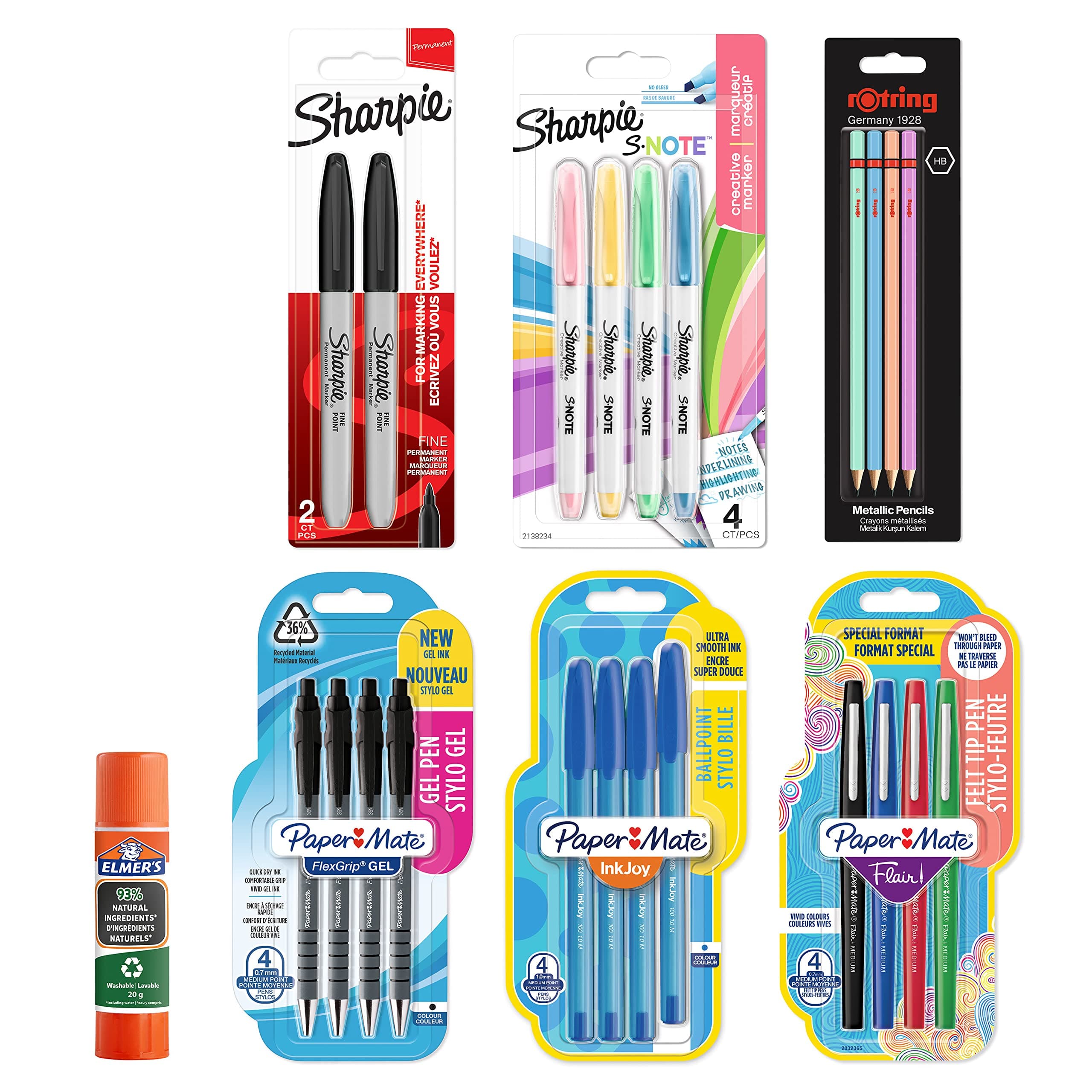 Pack de Material de Papeleria - PaperMate, Rotring, Sharpie y Elmer (Clientes Prime)
