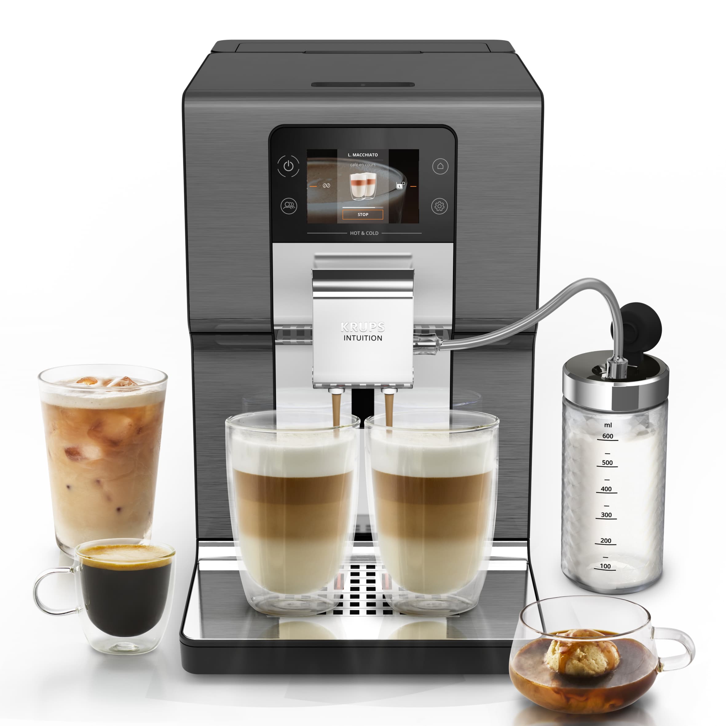 Cafetera superautomática Krups Intuition Experience Hot&Cold, 36 recetas, titanio