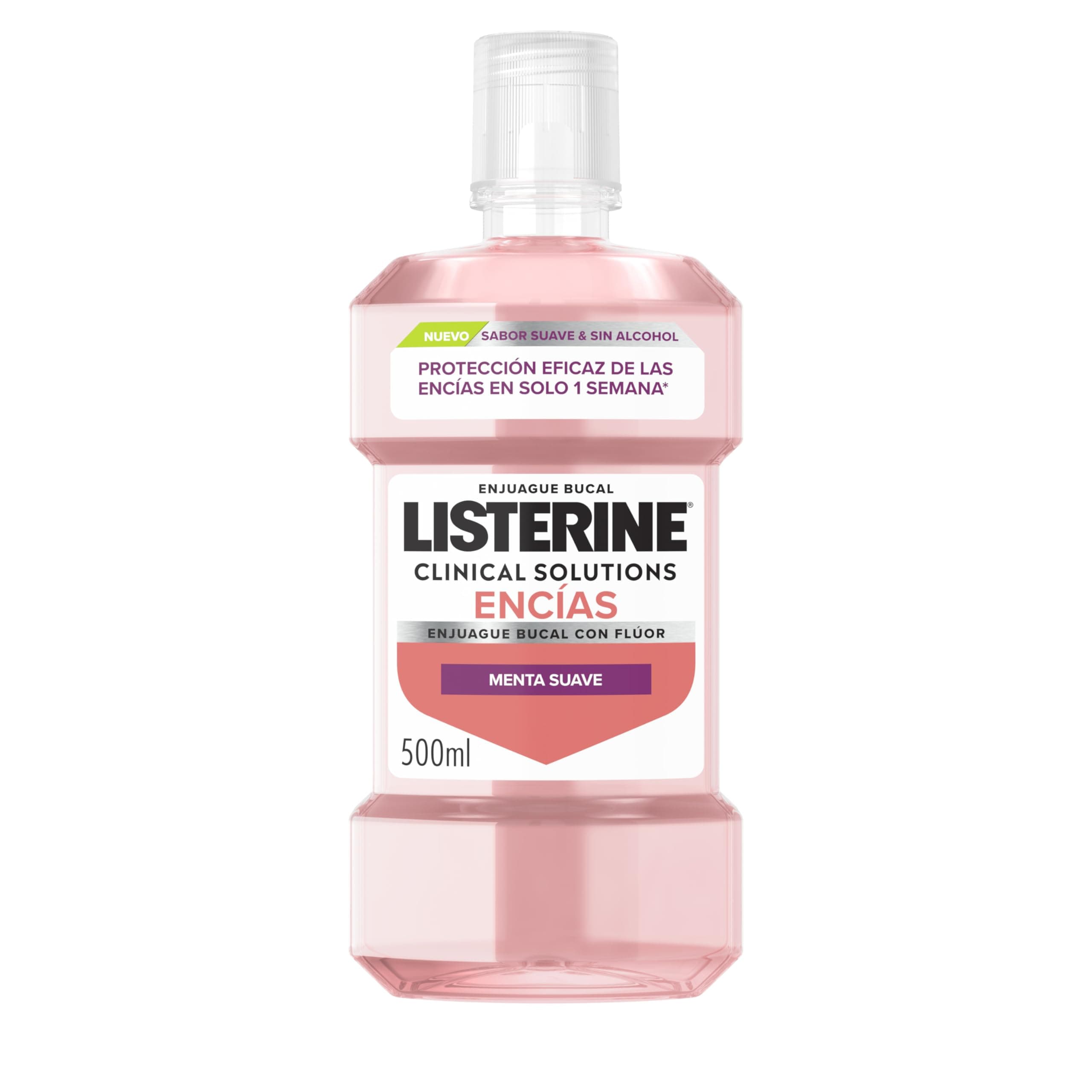 Listerine Clinical Solutions Encías Sabor Suave (1x500 ml), enjuague bucal con flúor que protege las encías
