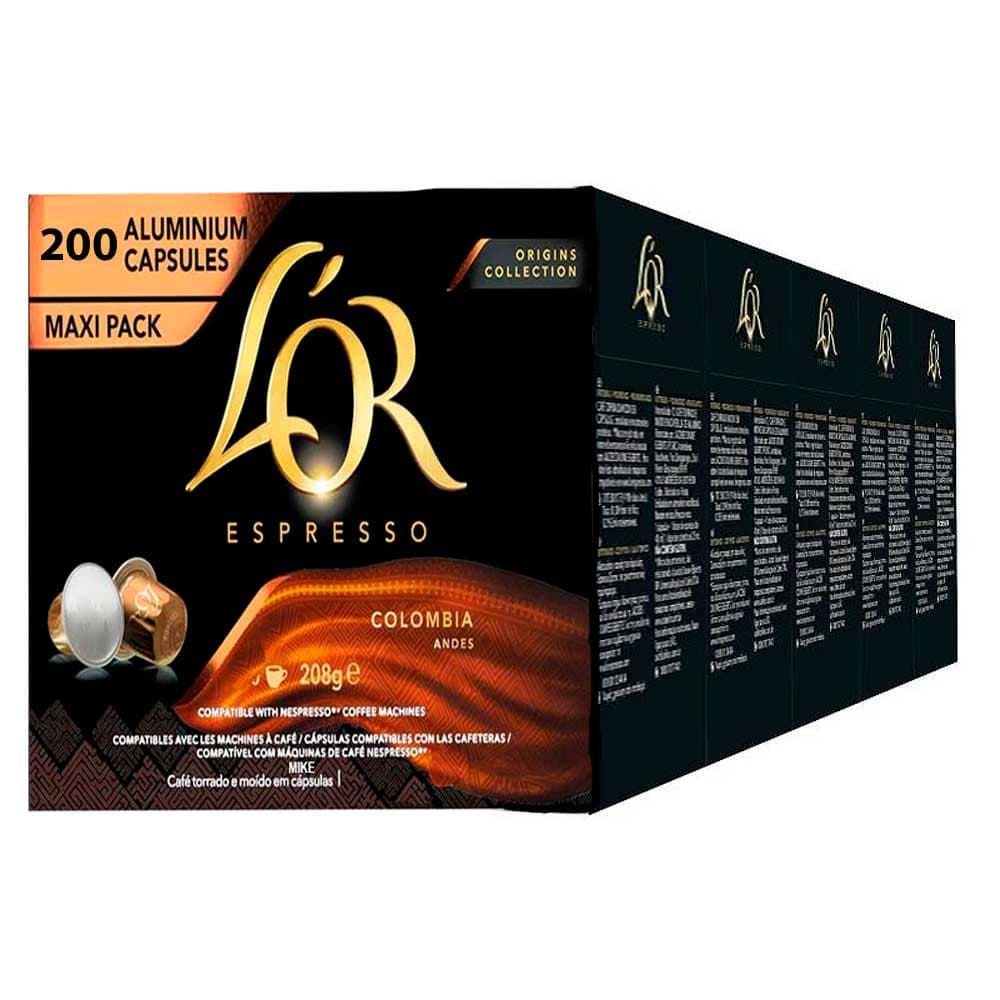 Colombia L'Or 200 cápsulas compatibles Nespresso, 5 cajas de 40 cápsulas