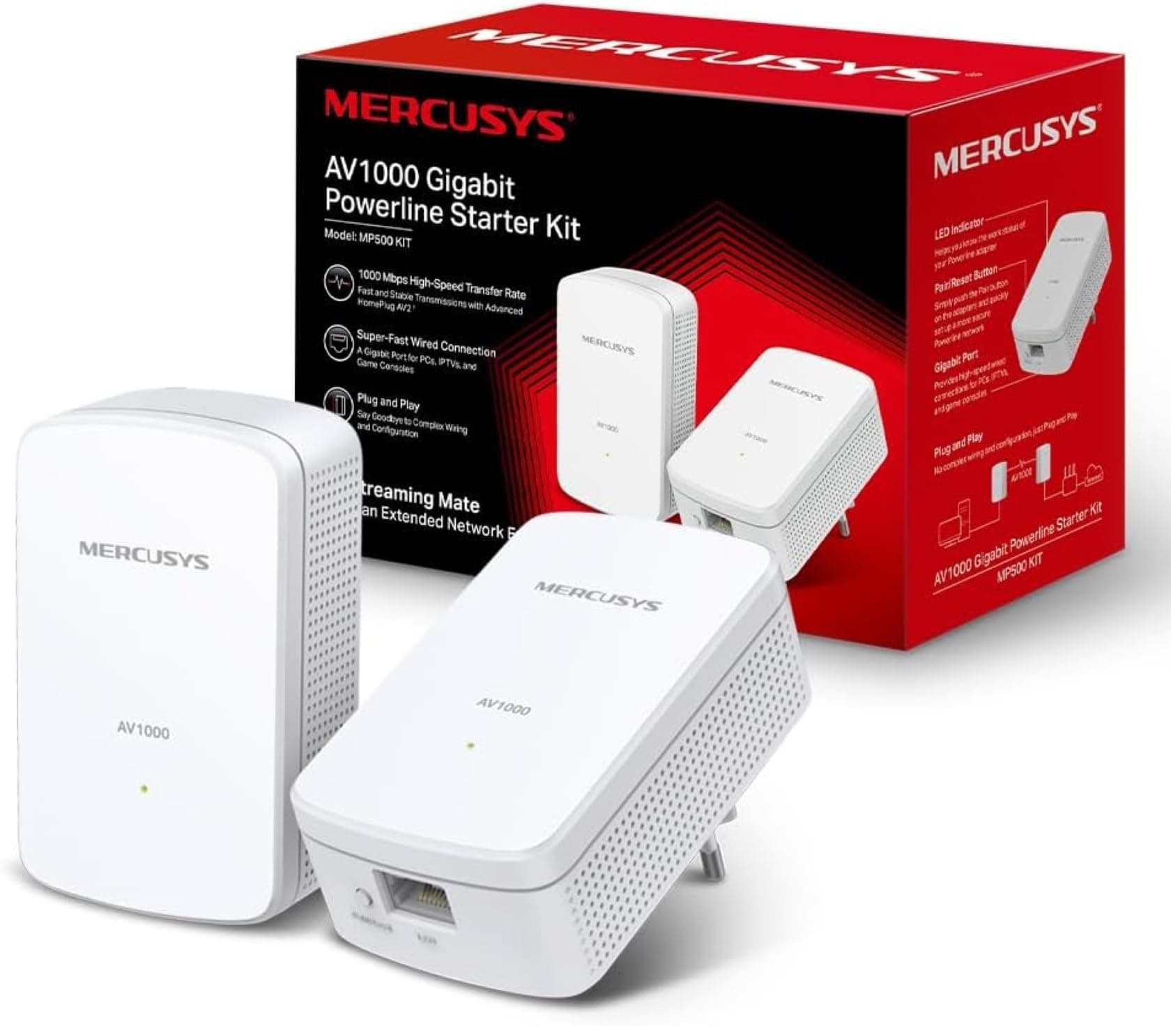 MERCUSYS MP500 Kit - Powerline AV1000, Plug& Play, Streaming 4K y Gaming