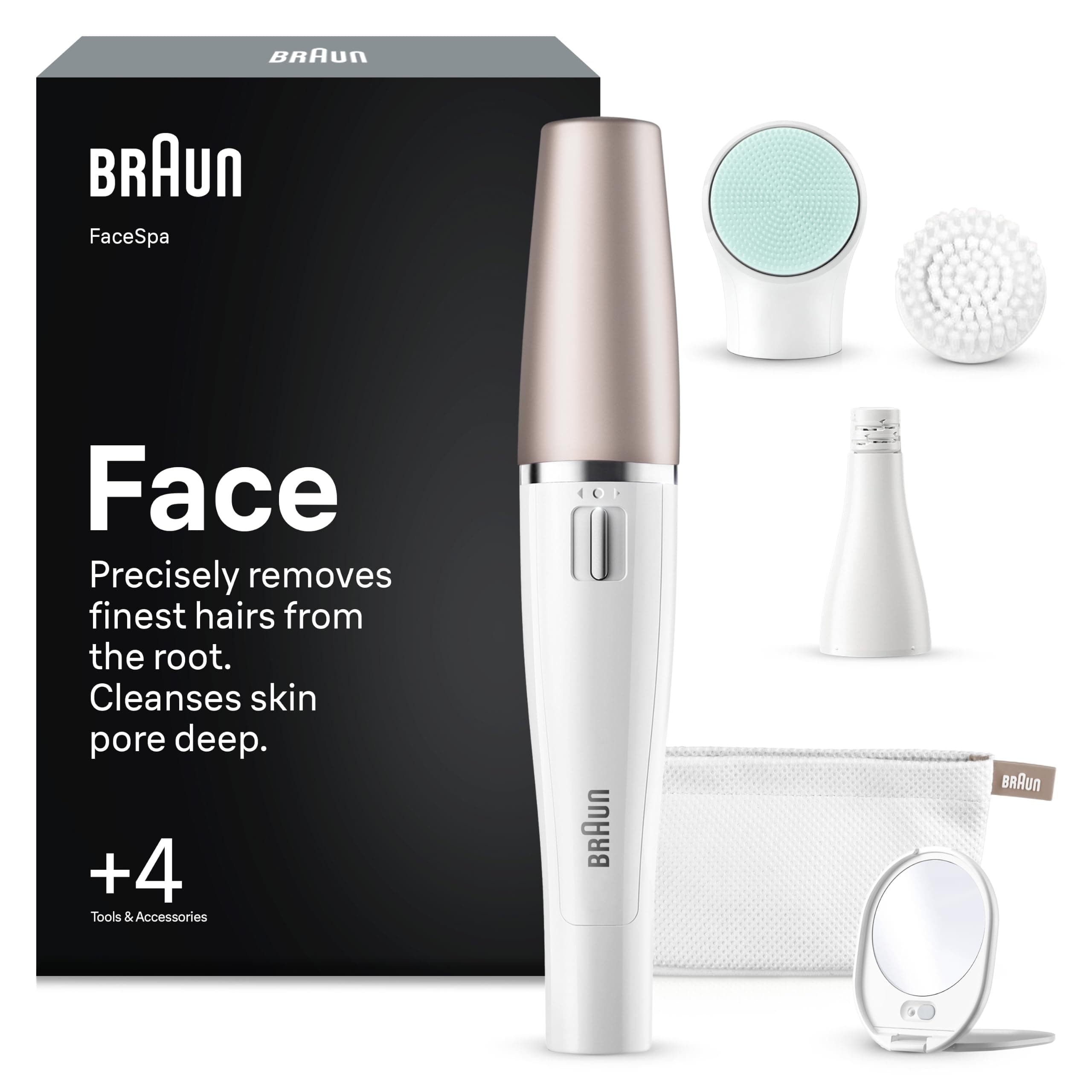 Braun FaceSpa 851V | Depiladora facial + cepillo sónico + masaje revitalizante + espejo y funda