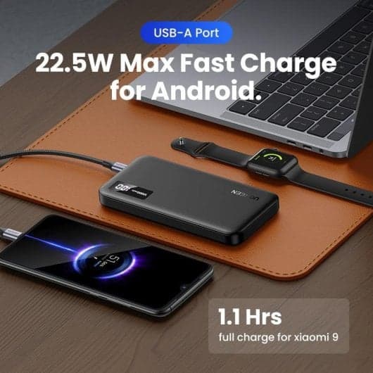 Batería externa Ugreen PB311 10000 mAh 22,5 W Carga Rápida Pantalla Digital Negra