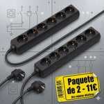 Paquete de 2 x 250v IP20 Cables alargadores con 6 tomas de corriente descentradas en cada uno