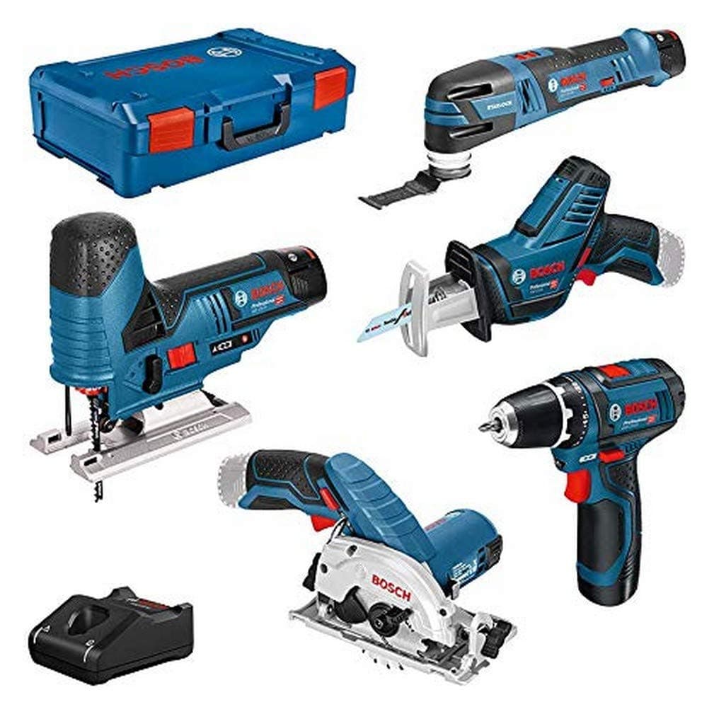 Set Bosch Professional 12V Combo 6 Herramientas (GSR, GST, GKS, GSA, GOP, GLI, 3 bat 3.0Ah, cargador GAL 12V-40, XL-BOXX, en Amazon)