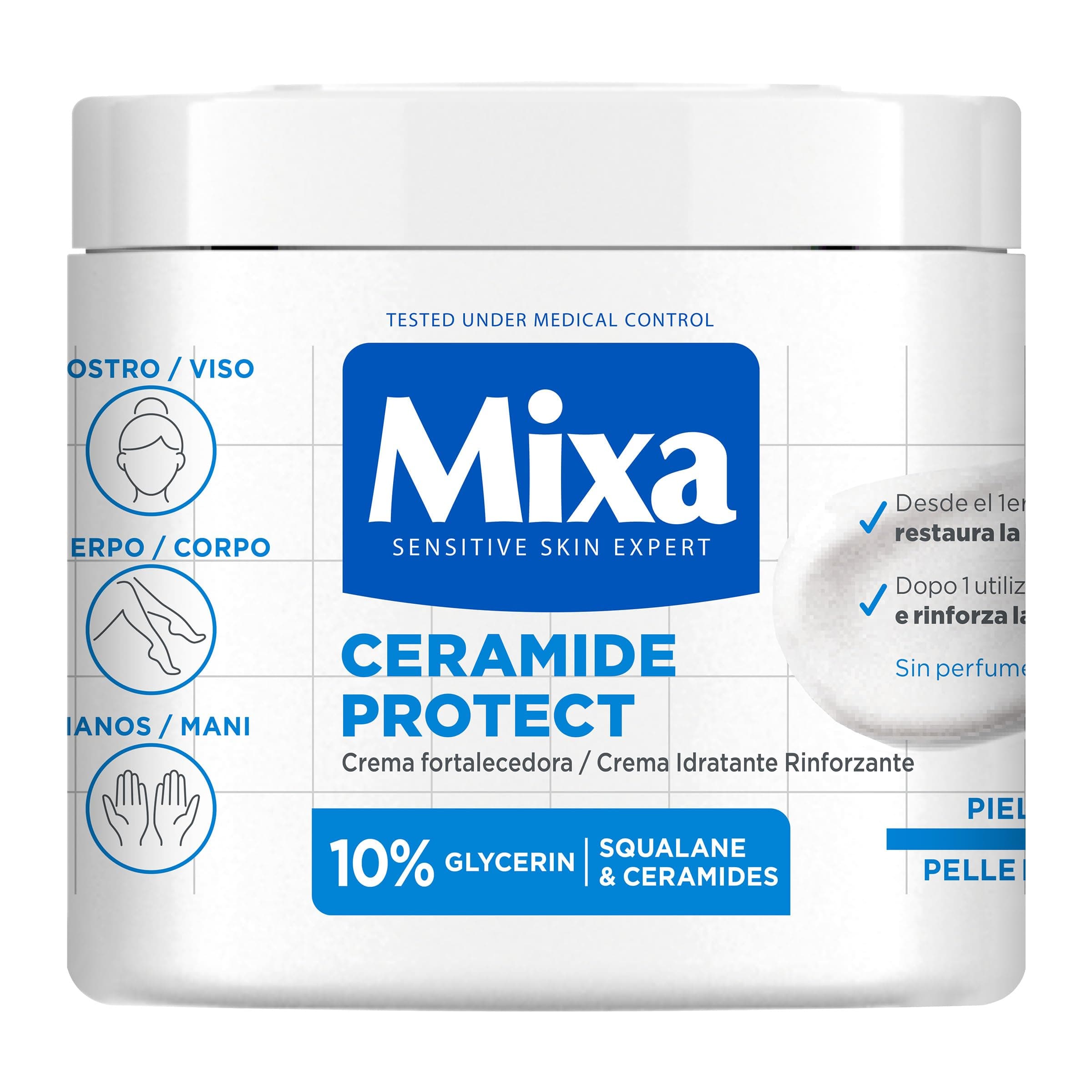 Mixa Ceramide Protect Crema Corporal Hidratante para Pieles Muy Secas 400ml. 10% Glicerina, Escualano y Ceramidas, Reduce Sequedad Severa.