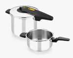 Bra - Set Duo Olla a Presión Excellent 7 Litros + 4 Litros, Acero Inoxidable, Triple Fondo Difusor, 2 Piezas, Sistemas de Seguridad