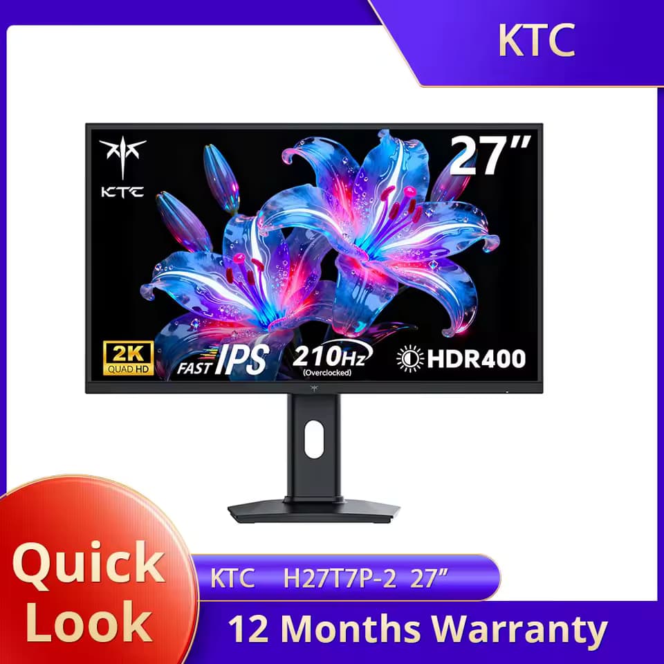 Monitor para juegos KTC H27T7P-2, 27 pulgadas, Fast IPS 2560×1440 QHD 200Hz Overdrive hasta 210Hz, 16:9, ELED, 1.07 mil millones de colores
