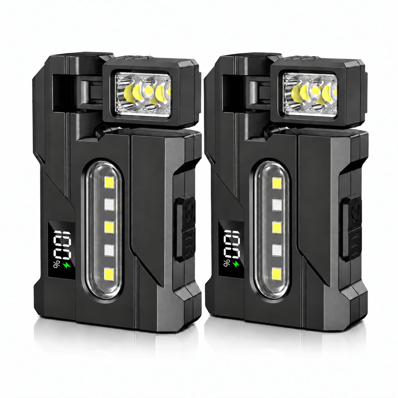 Mini Linterna LED Recargable 800mAh, 7 Modos/Base Magnética, 2 Piezas
