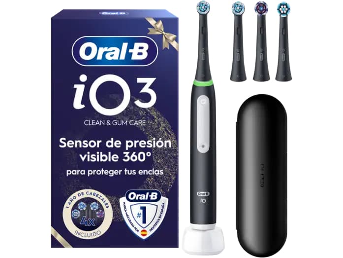 Oral-B iO 3S Cepillo Eléctrico Negro Mate (Edición Navidad, 4 cabezales, sensor presión inteligente, 3 modos, en MediaMarkt España)