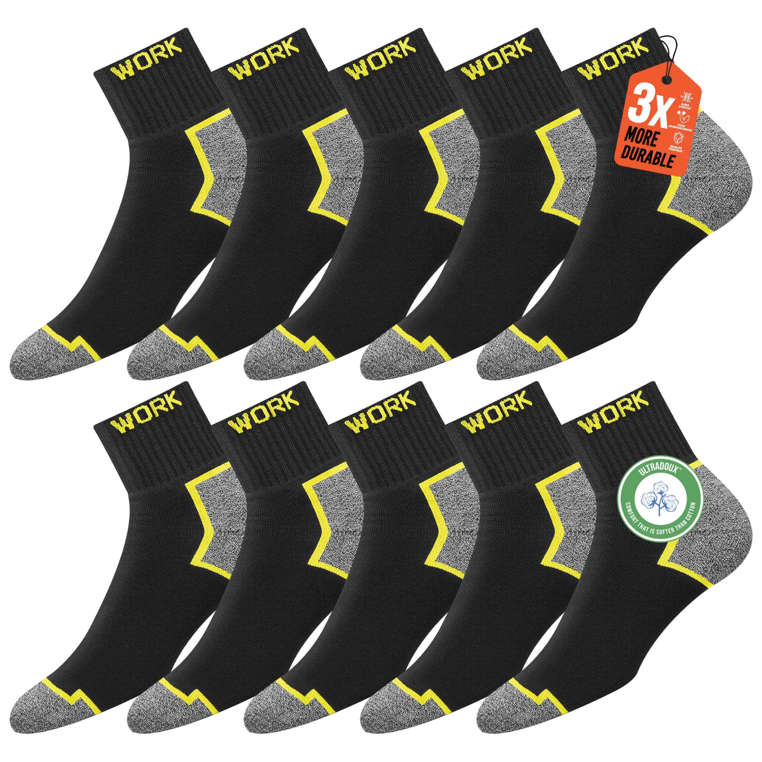 SOXCO 10 Pares Quarter Calcetines Hombre Trabajo Cortos WORK Socks