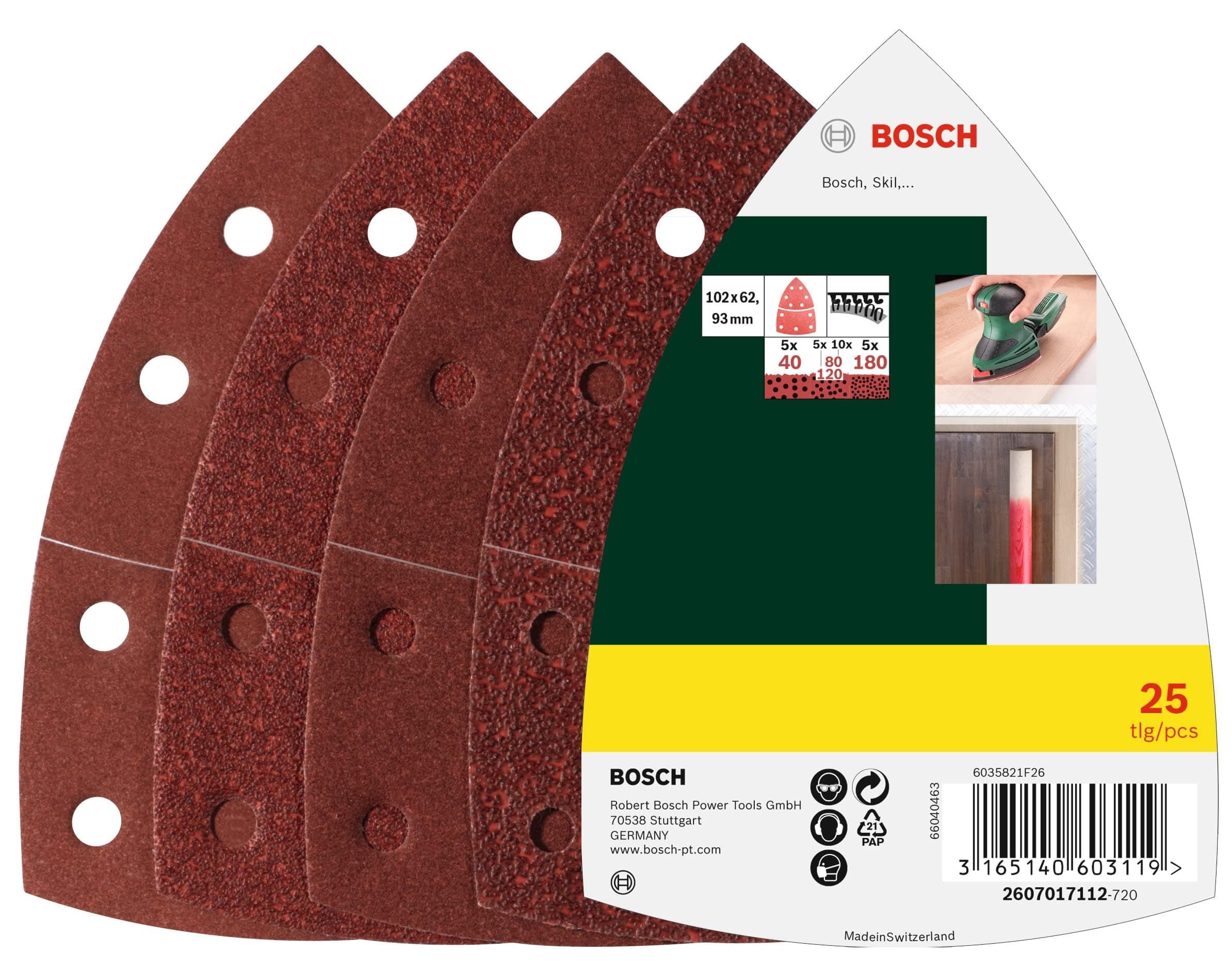 Set de 25 Hojas de Lija BOSCH - Sistema Autoadhesivo (Varios Granos)