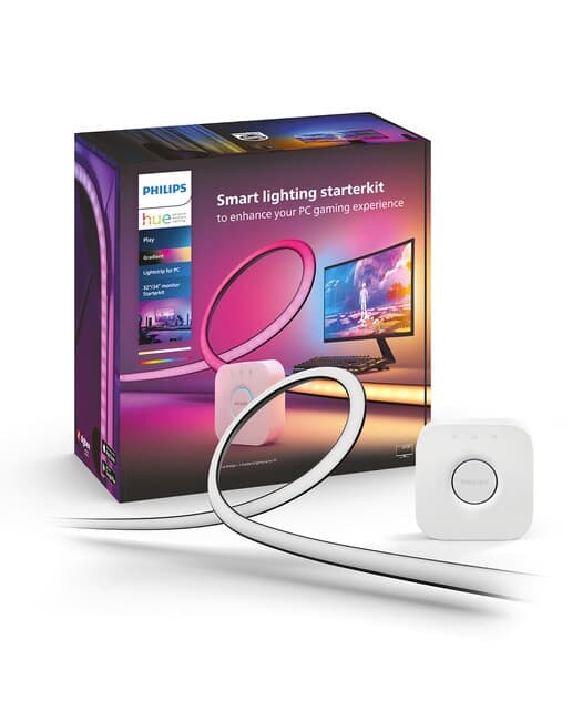 Kit de inicio Philips Hue Play Gradient LED para PC de 32-34" + Hue Bridge, blanco