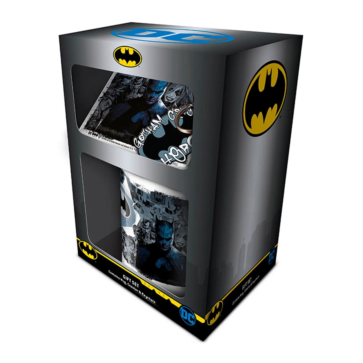Pack Regalo Batman (taza + un llavero de goma con anilla metálica + un posavasos)