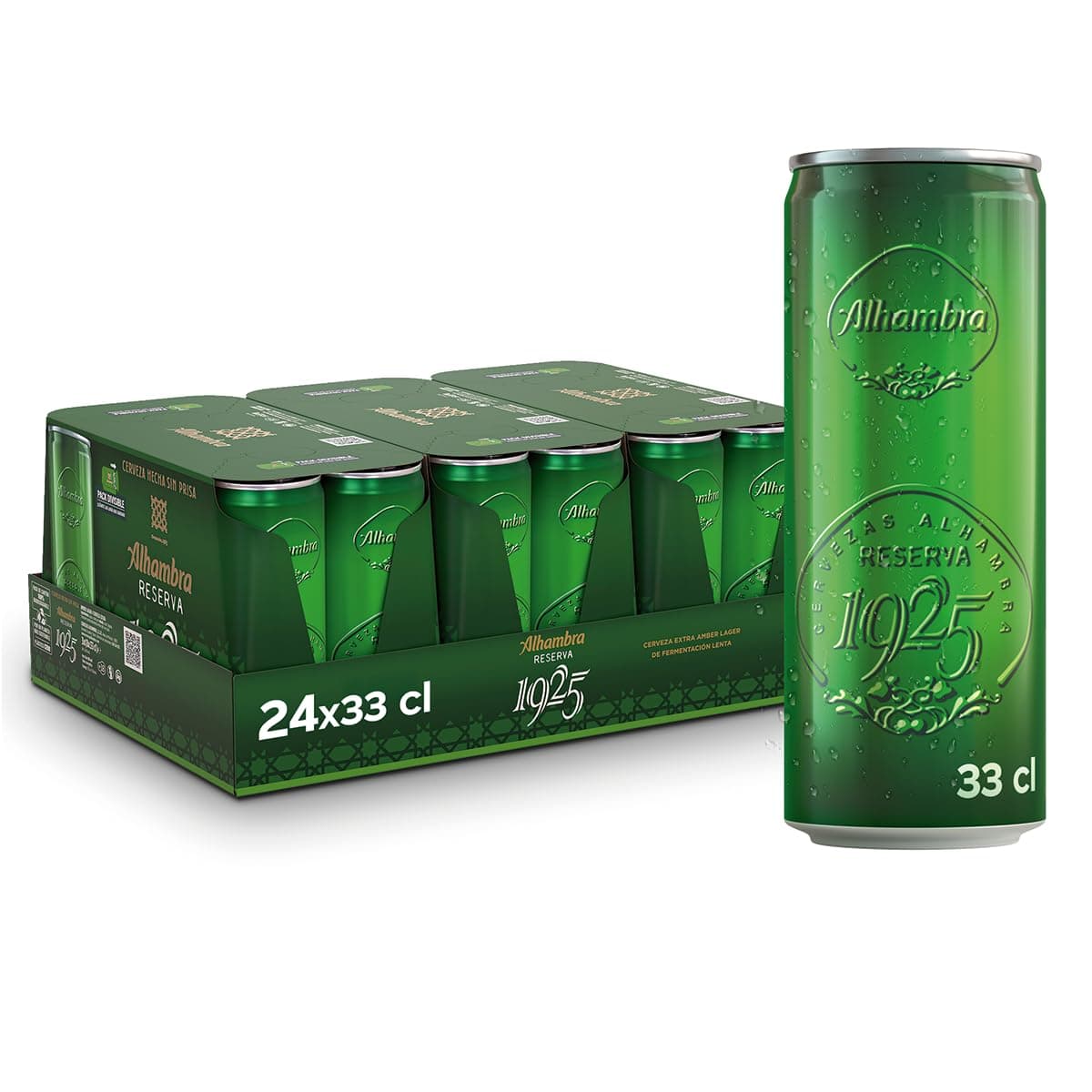Alhambra Reserva 1925, Cerveza Lager Extra, Pack 24 Latas x 33cl