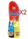 X2.Somat Excellence Gel Lima y Limón (50 lavados), detergente lavavajillas desengrasante, lavavajilla líquido automático en botella