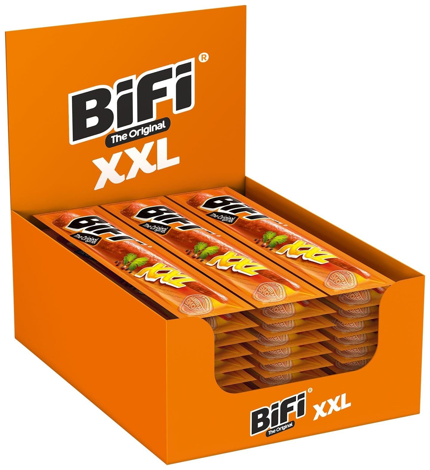 BiFi Original XXL Tiras de salami, paquete de 30, 30 x 40 g, salchichón desecado para comer sobre la marcha, al aire libre, pimienta