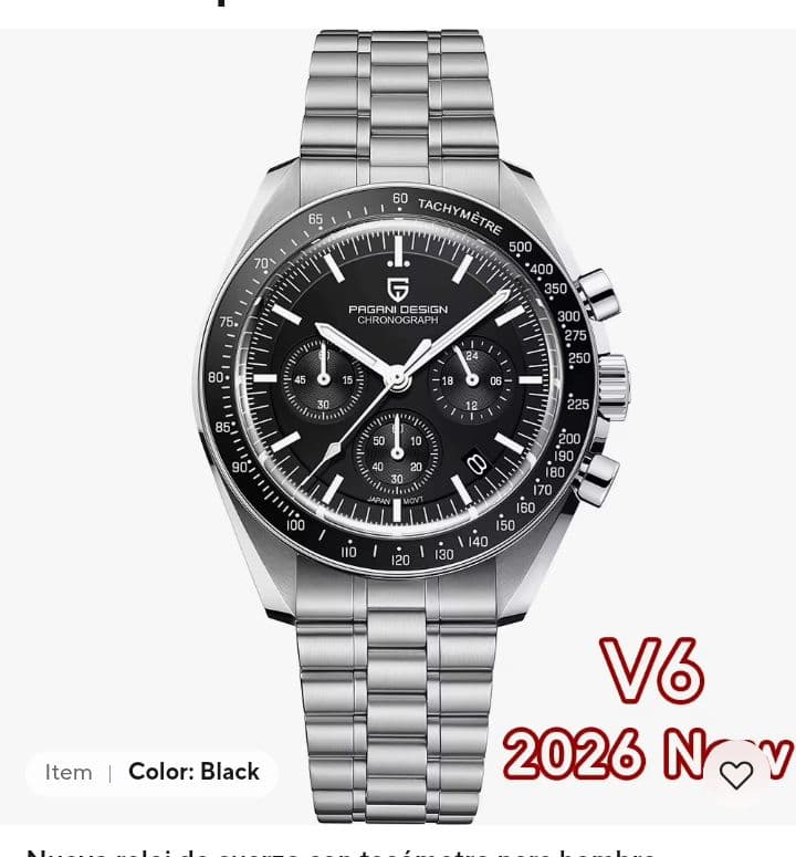 Reloj Pagani NEGRO MOONWATCH movimiento japonés. Envío rápido.