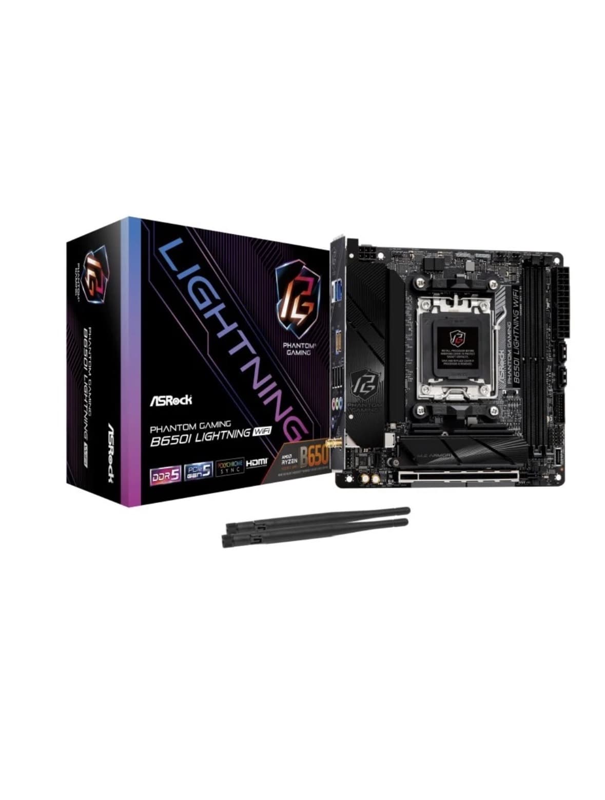 Placa Base ASRock B650I AM5 Mini ITX Phantom Gaming Lightning DDR5 WiFi 6E 2.5G LAN M.2 Gen5