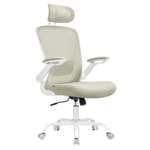 SONGMICS Silla de Oficina, Silla de Escritorio de Malla, Silla Giratoria Ergonómica, Soporte Lumbar, Oscilante, Asiento de 53 cm, Apoyabrazo