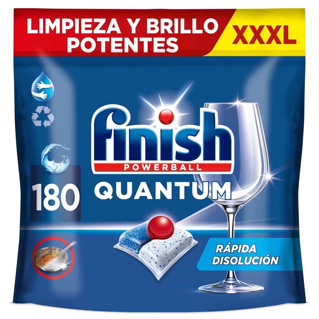 Finish Powerball Quantum, 180 Pastillas para Lavavajillas 0,12€/Und (20,22€ con -3€ Aranceles)