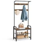 VASAGLE Perchero Zapatero, Perchero con Banco Recibidor, 4 en 1, 9 Ganchos Extraíbles, 33,7 x 72 x 183 cm e colores a elegir