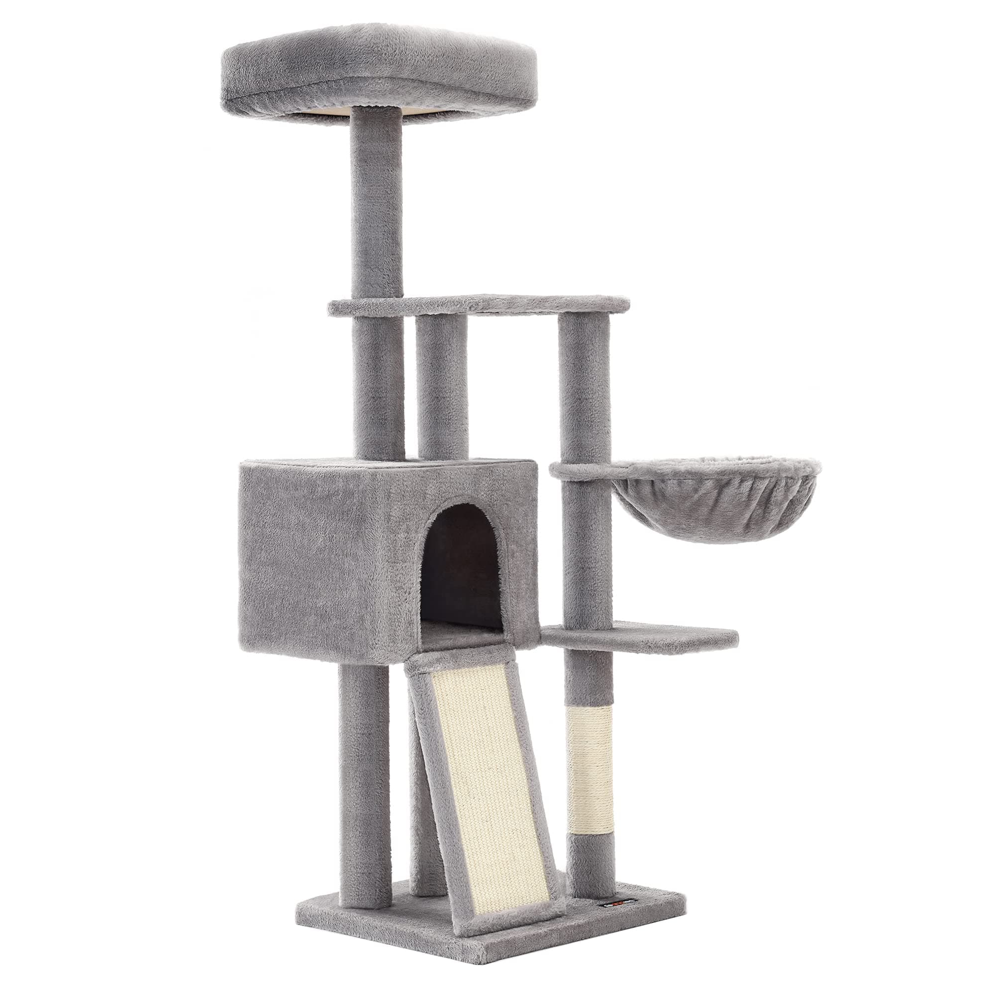 Feandrea Árbol para Gatos, Torre de Juegos, Altura 134 cm Cueva Multinivel, Tejido De Felpa, Funda Extraíble y Lavable, Rascador, Cesta
