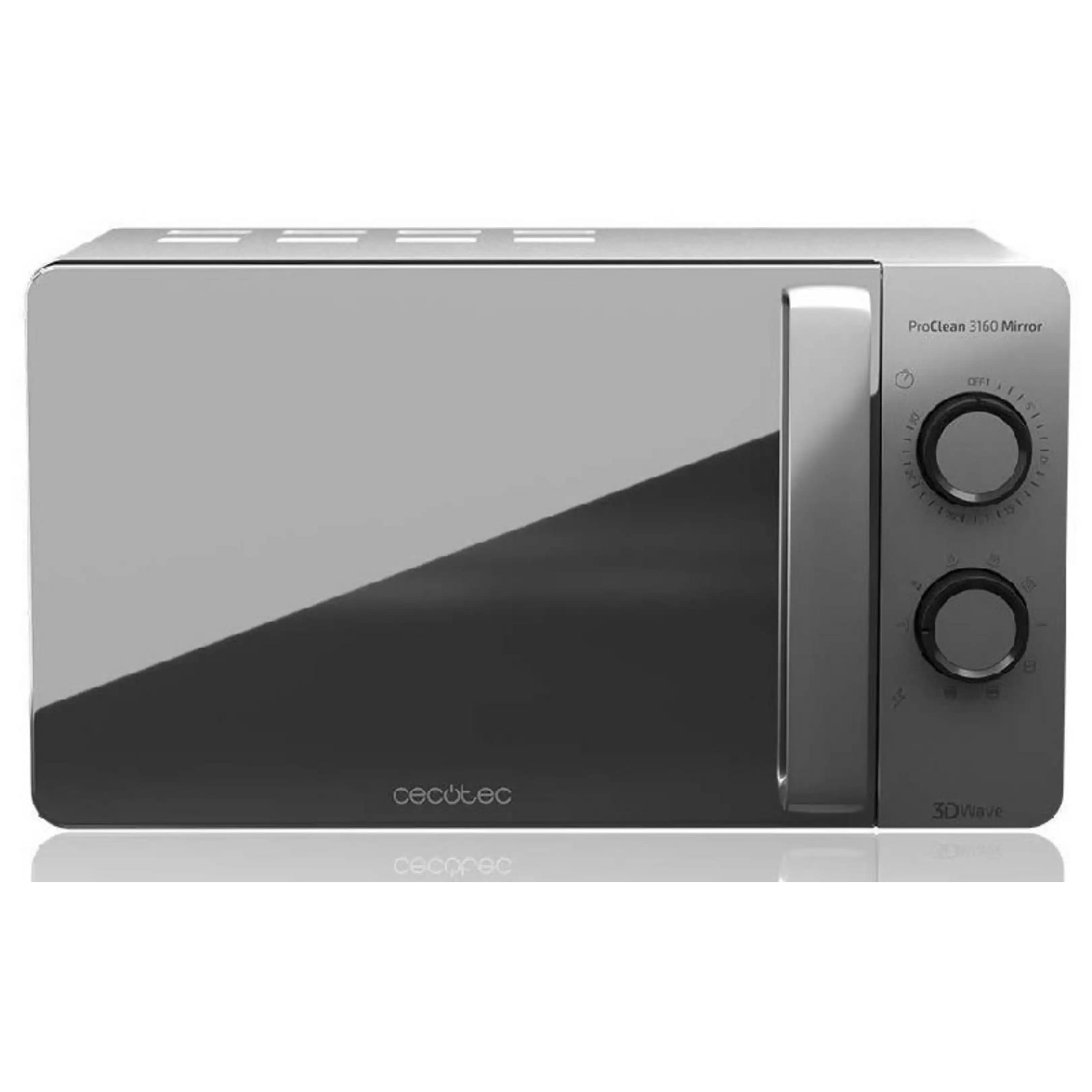 Microondas con grill - Cecotec Proclean 3160 Mirror, 700 W, 6 niveles, Descongelacióm, 20 l, Plata