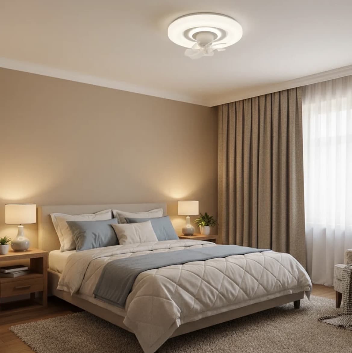 BEL AIR HOME - Ventilador/Plafón AKASHA blanco con motor DC, 6 aspas, 38 W LED 3000-6000K, AI.21xD.48cm