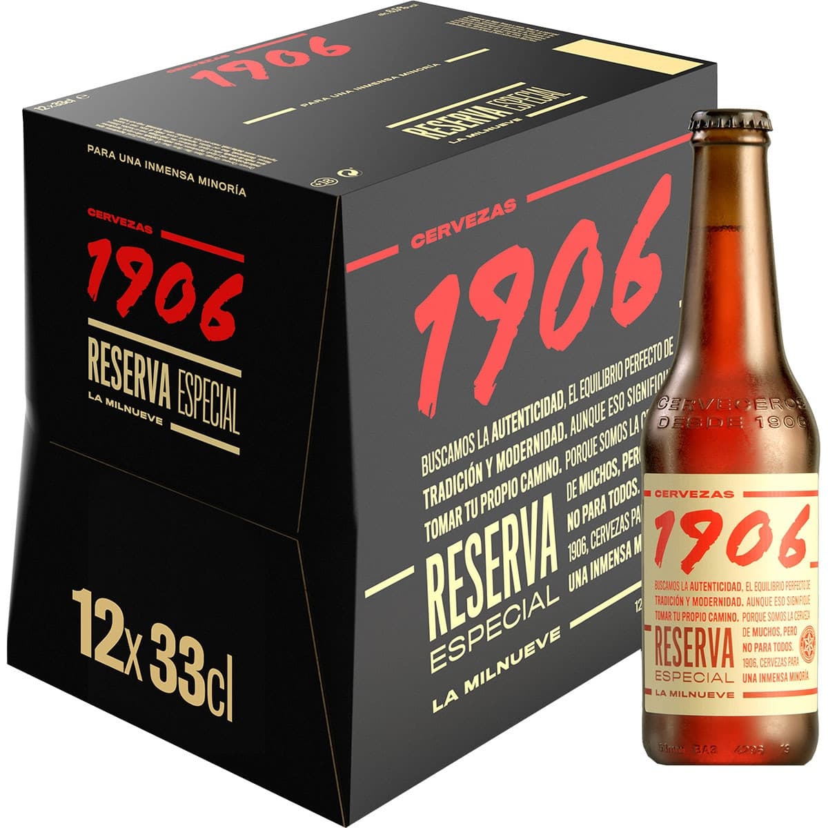 2 packs de 12 1906 cerveza rubia especial. Total 24 tercios. 30€ mínimo Recogida en tienda