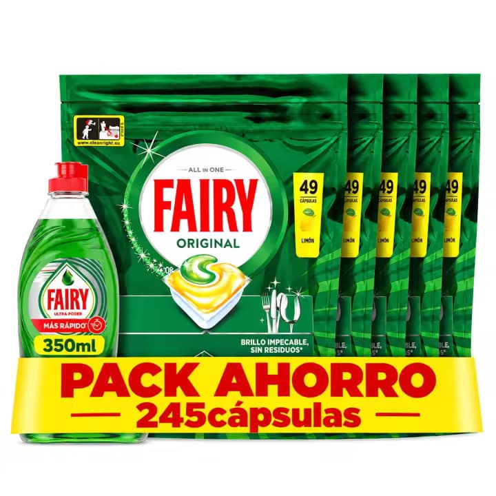 Fairy Lavavajillas Máquina Original 245 cápsulas + Fairy Lavavajillas Mano Ultra Poder 350ml (desde la app)
