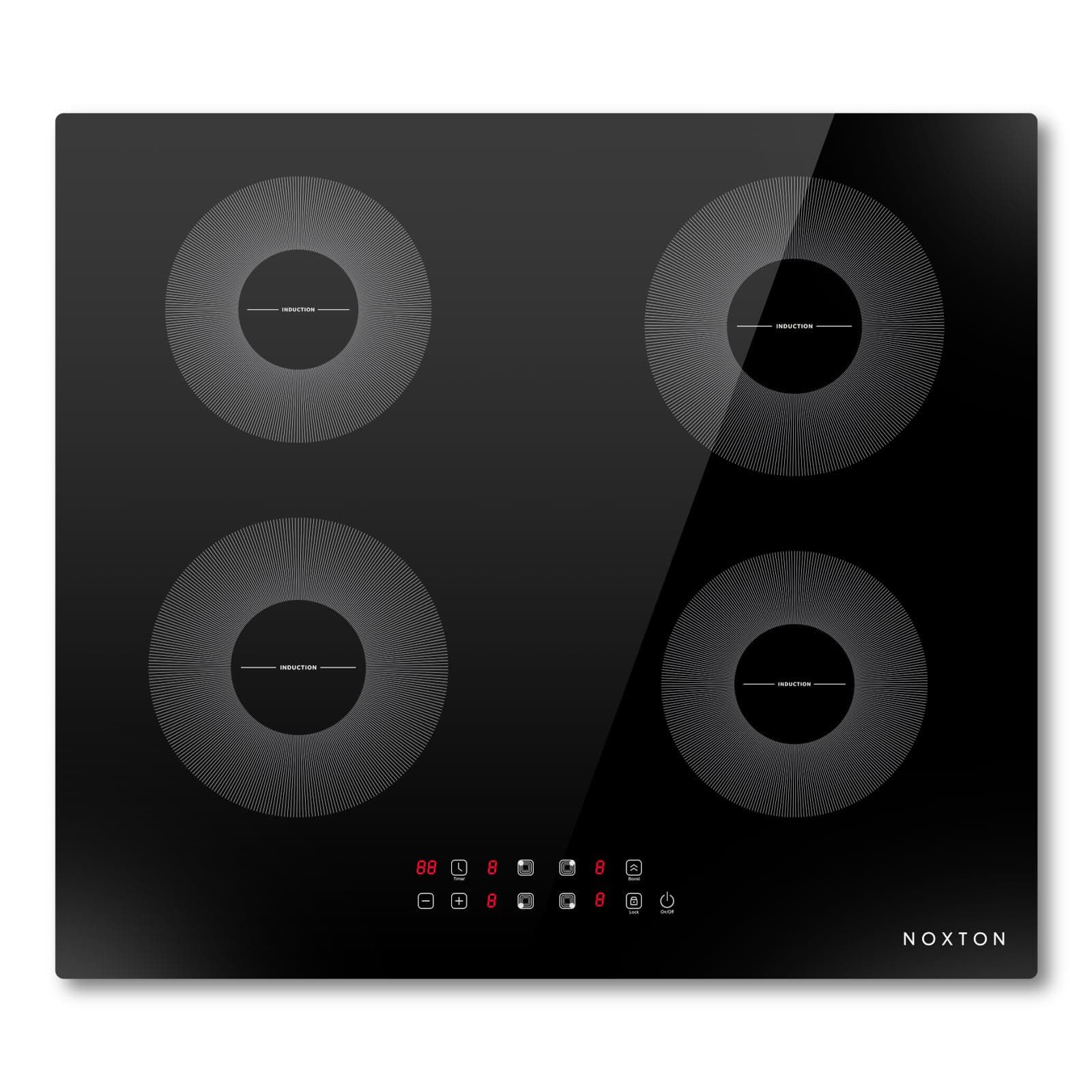 NOXTON Placa de Inducción 4 Fuegos 7200 W, 60 cm, Función Boost y Control Táctil