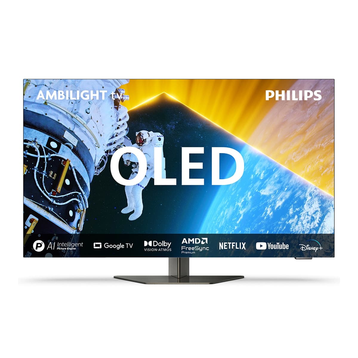 TV OLED 139 cm (55") Philips Ambilight 55OLED819 4K, Dolby Vision/Atmos, Google TV/Smart TV, Cromado