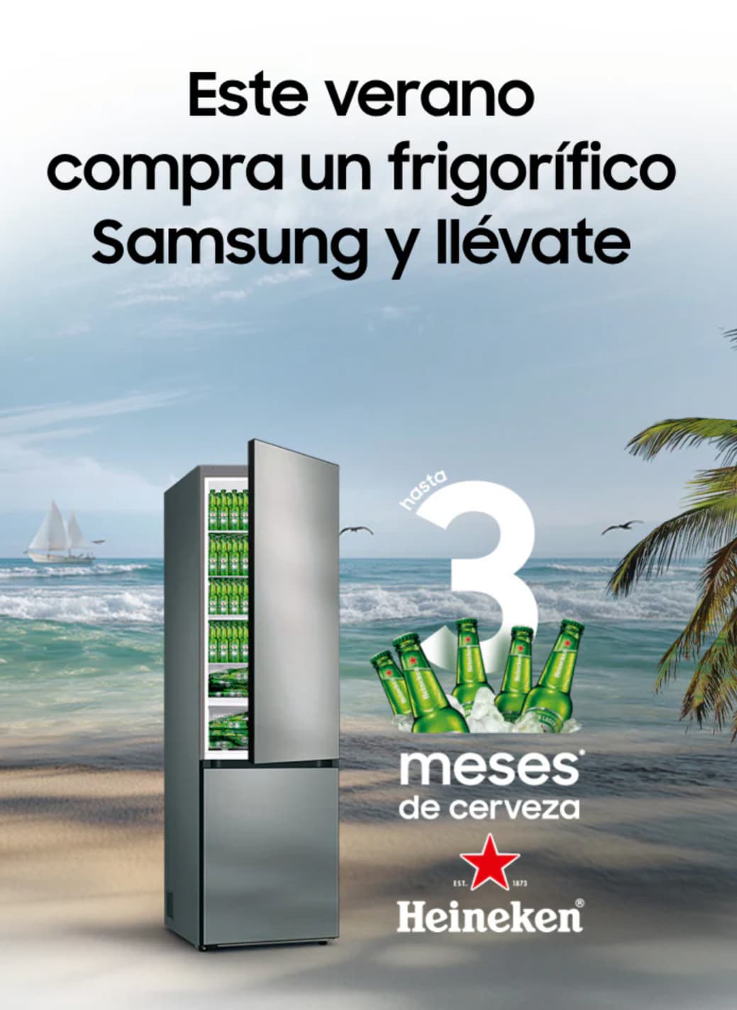 Hasta 3 meses de cerveza Heineken gratis por la compra de un Frigorífico Samsung y un 10% con cupón playita10
