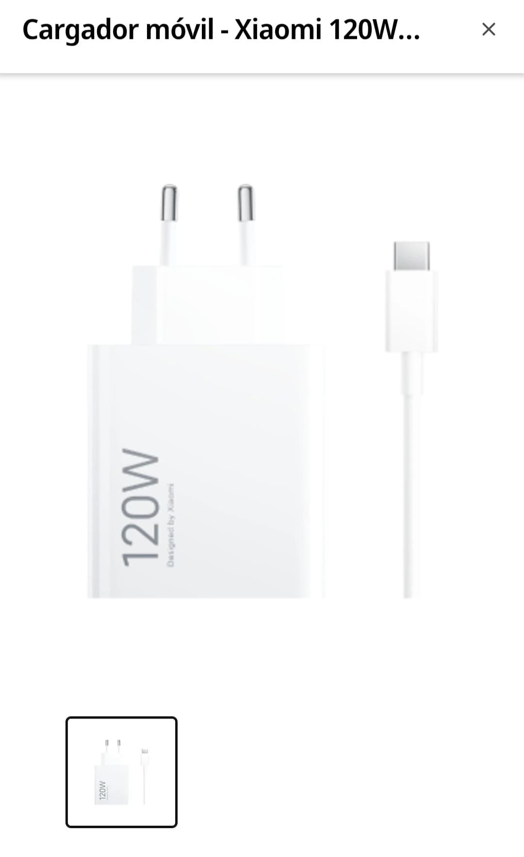Cargador móvil - Xiaomi 120W HyperCharge Combo, USB Tipo A a USB-C, Blanco