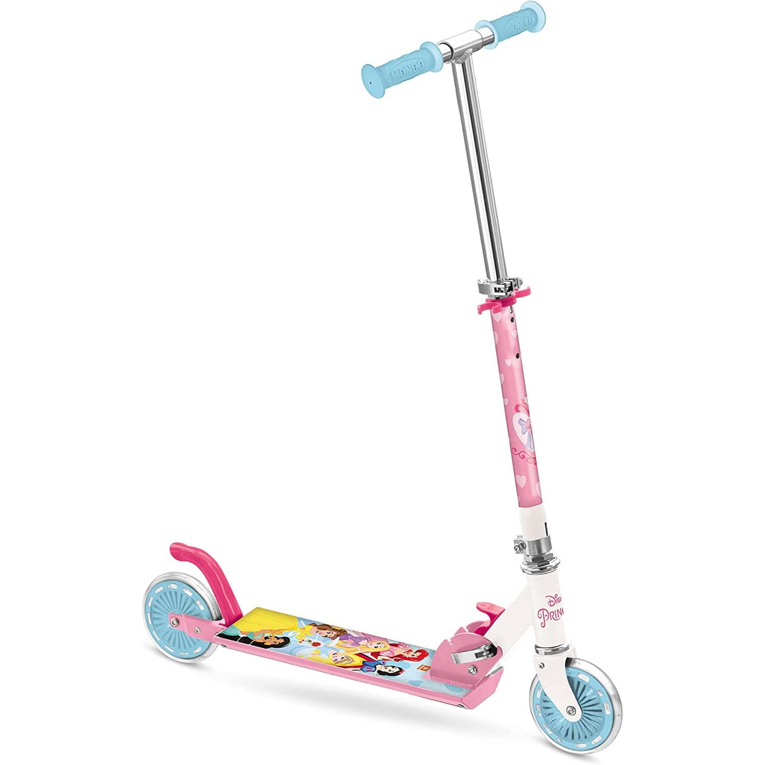 Patinete Infantil de Aluminio 2 Ruedas Mondo Toys Disney Princess - Plegable, Manillar Regulable, Freno Trasero