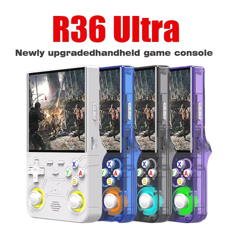 Consola juegos retro portátil R36 Ultra | Pantalla IPS 4", RK3326, 64/128GB de juegos, RGB, sistema EmuELEC (27,34€ con monedas)