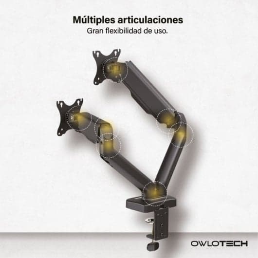 Owlotech Soporte 2 Monitores 17-32" HUB USB VESA 75x75/100x100 Máx 9Kg Negro