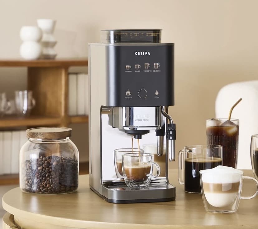 Cafetera superautomática - Krups Coffee Crush, Café en grano y molido, 15 bares, 4 recetas de café, Táctil, Compacta, 5 niveles de molienda