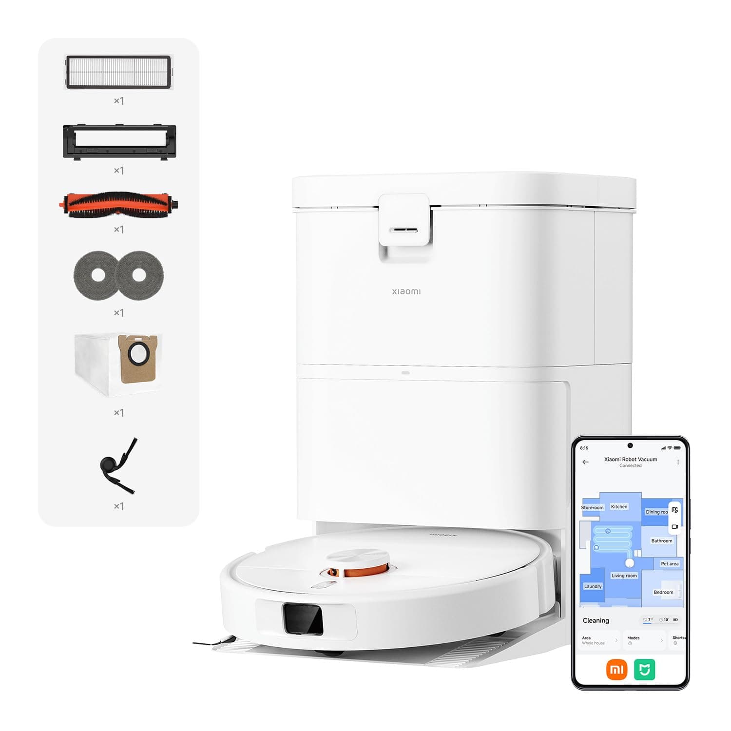 Robot Aspirador y Fregasuelos Xiaomi Robot Vacuum H50 ( 10.000 Pa | Paño Elevable | Sistema Dual Anti-Tangle | Autovaciado, Autolimpieza