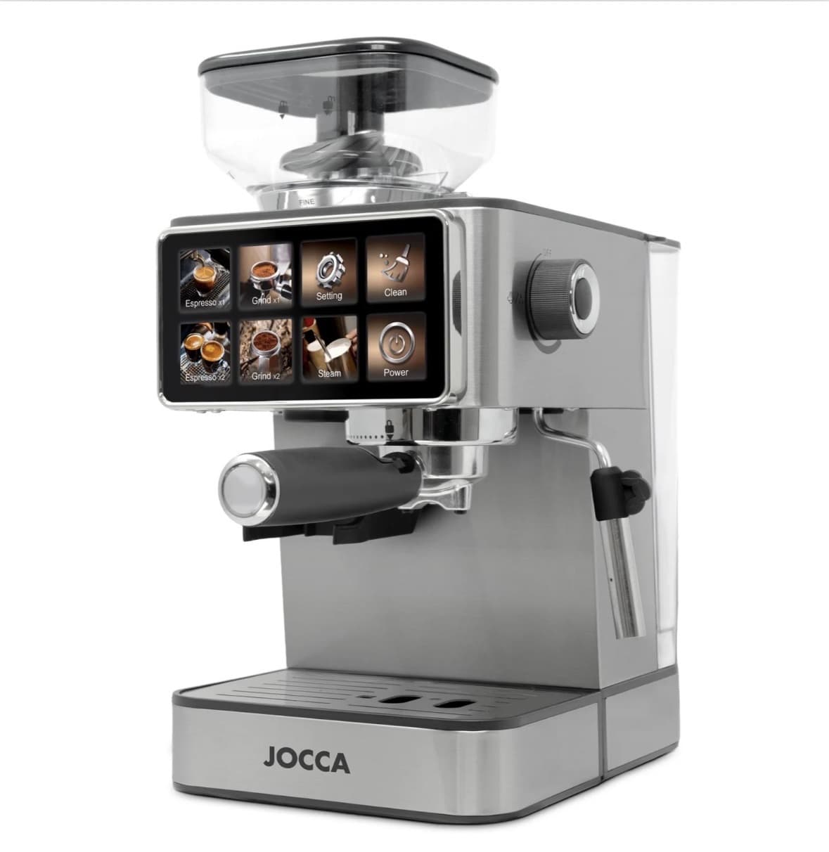 Cafetera espresso JOCCA 2958 con molinillo integrado, espumador y 20 bares. Con pantalla táctil.
