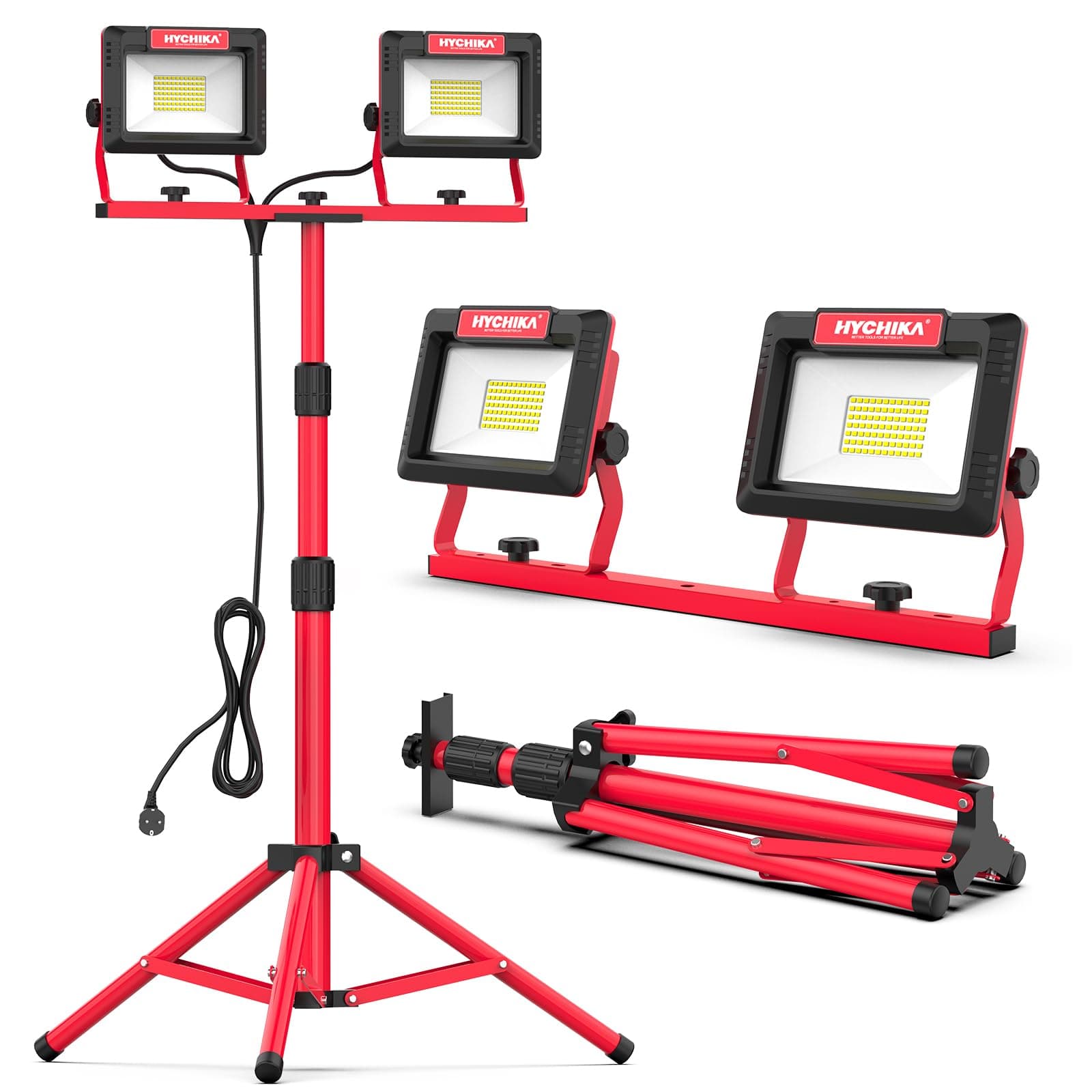Foco de Trabajo 120W, HYCHIKA Foco de Construcción con 2x60W, 14000LM, Foco LED para Obras con Trípode Telescópico