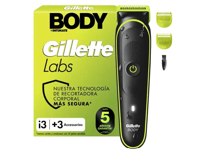 Afeitadora corporal - Gillette Labs i3 Body + Intimate, Recortadora corporal para hombres, Tecnología Skinfirst, Wet&Dry, 2 peines
