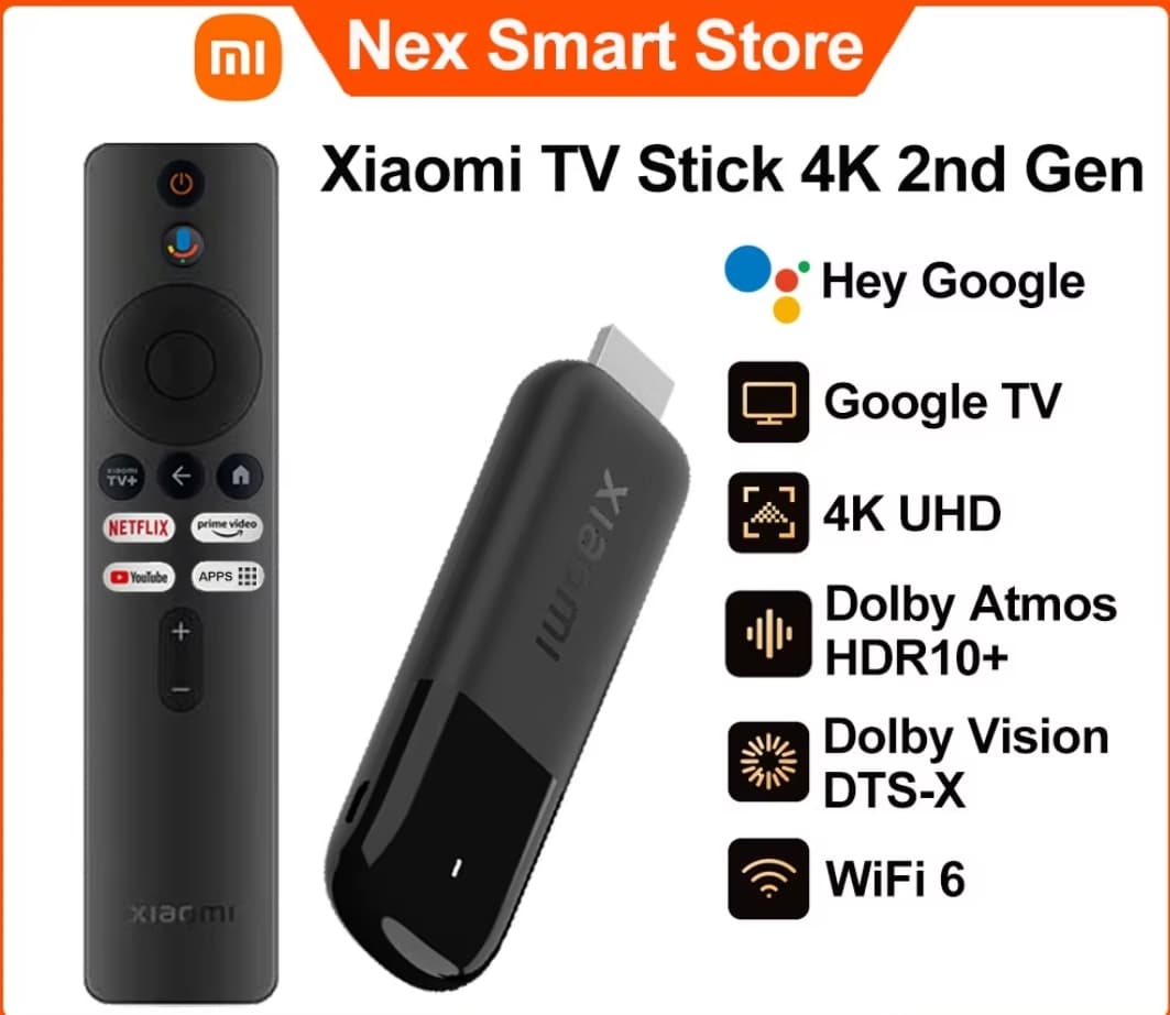 Xiaomi TV Stick 4K 2nd Gen, Google TV, WiFi 6 Medios de transmisión portátiles, Netflix Google