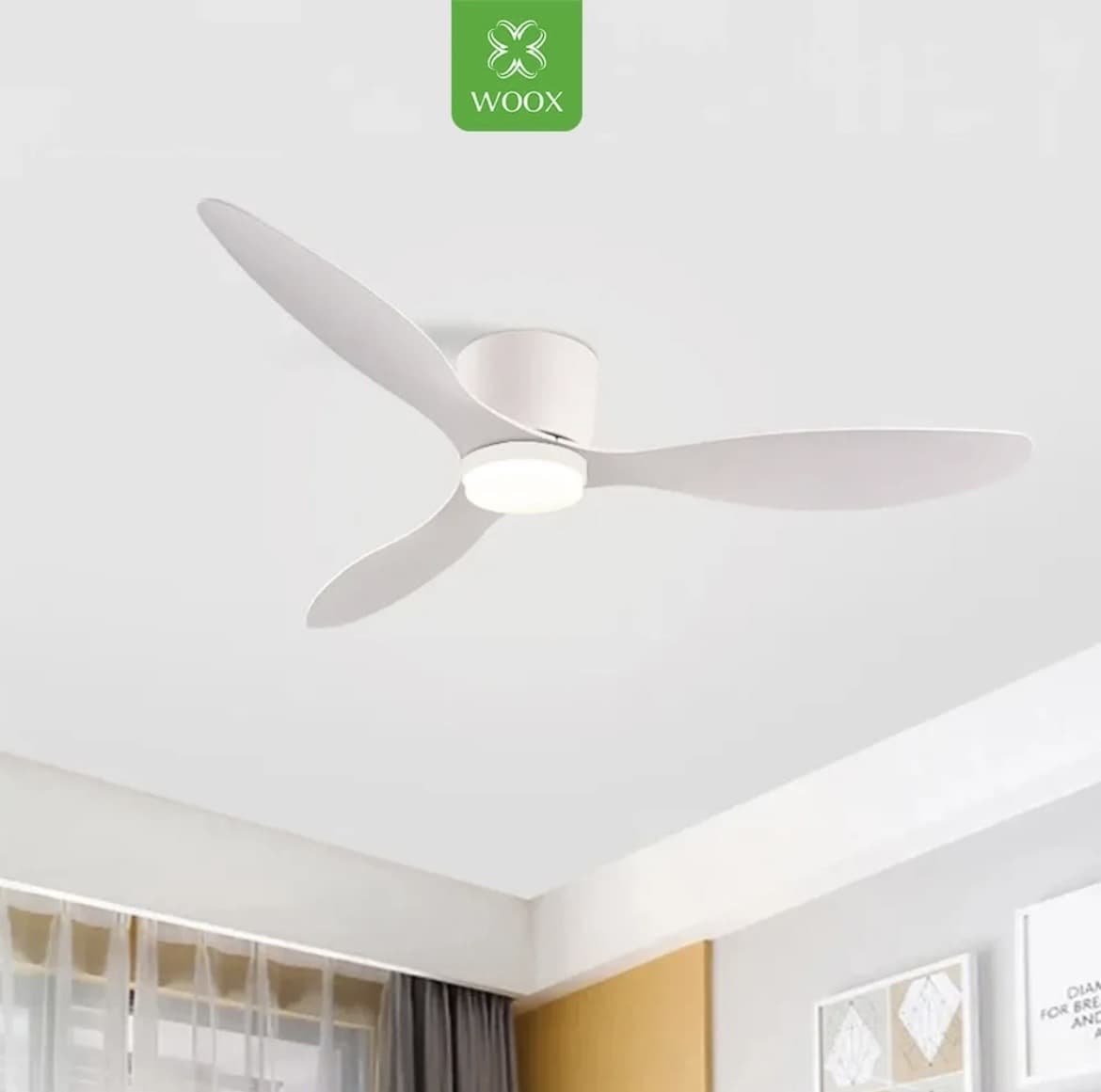 Ventilador de techo woox (86 cm), color blanco con motor DC, 3 tipos de iluminacion y 6 velocidades