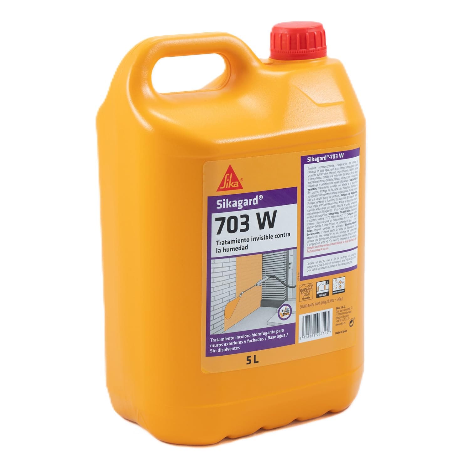 SIKA - Impregnación hidrófuga fachadas - Sikagard 703W - Transparente - 5L