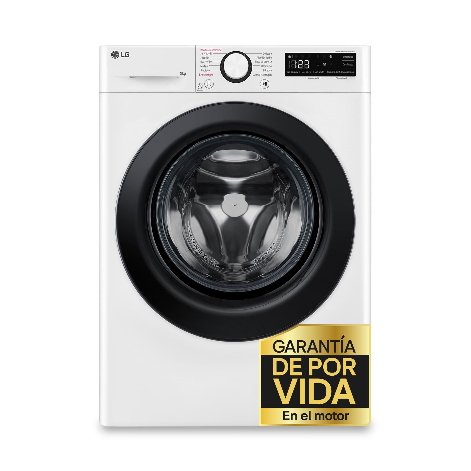 Lavadora carga frontal - LG F4WR5009A6W, Serie 500, 9kg, 1400rpm, 12 programas, AI Direct Drive, vapor Steam, Blanco