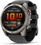 Smartwatch Garmin Fenix 8 Pro LTE/NTN Satelital 51mm AMOLED Titanio con Correa Silicona Negra/Gris / También en Amazon