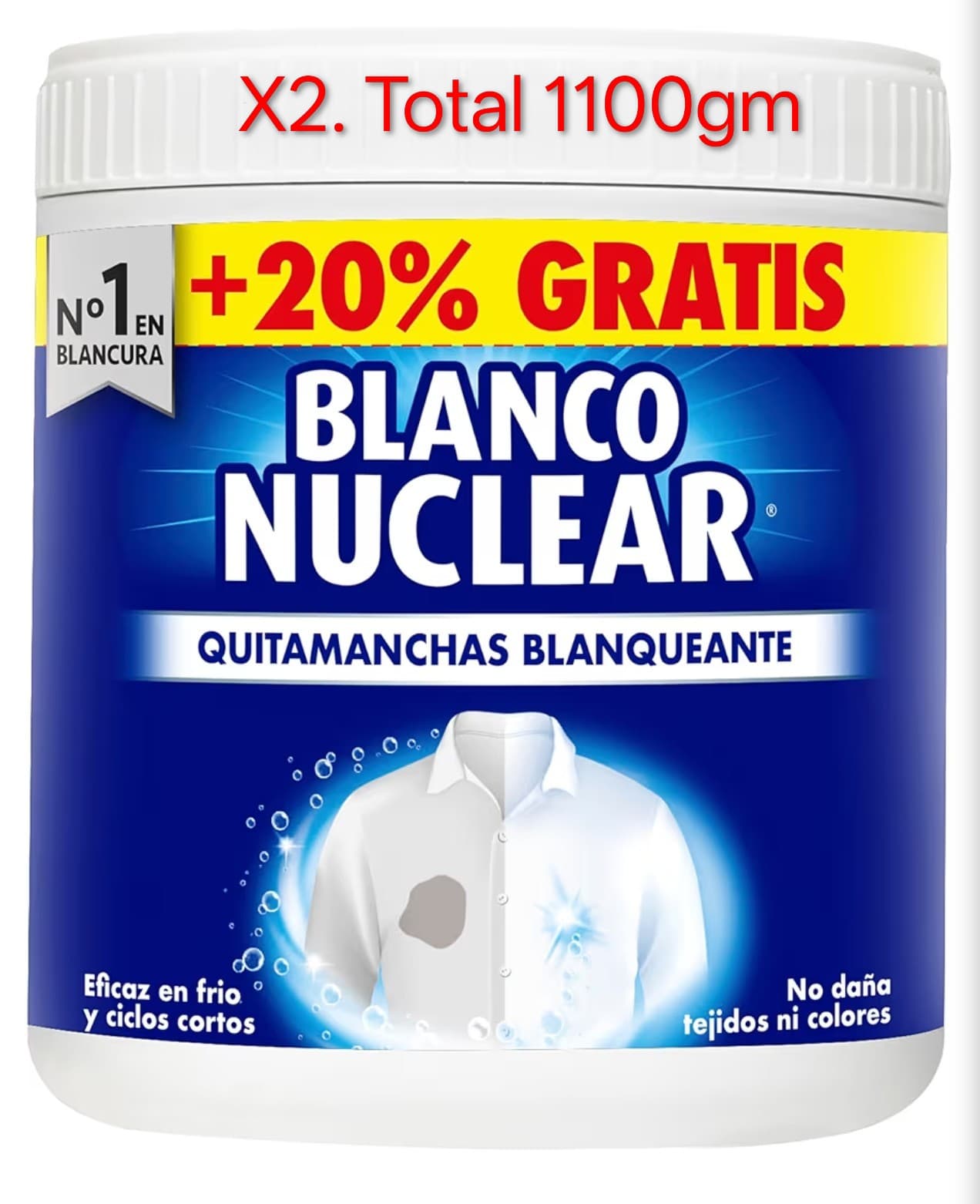 X2. ( Total 1100gr ) Blanco Nuclear en Polvo Quitamanchas Blanqueante – 450 + 100 gr.